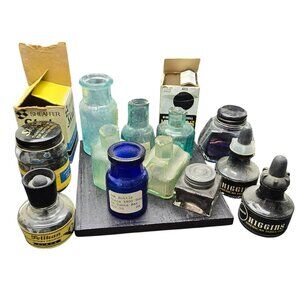Vintage Ink Bottle Collection With Sheaffer Skrip & Higgins India Ink HS287